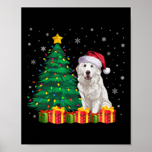 Ugly Great Pyrenees Santa Hat Christmas Lights Dog Poster