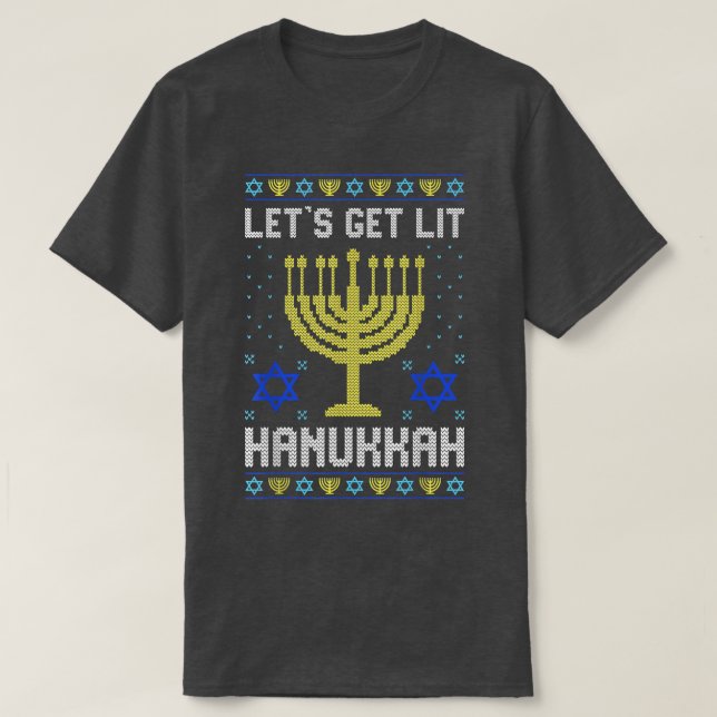Ugly Hanukkah Funny Chanukah Jewish Menorah Let's  T-Shirt (Design Front)