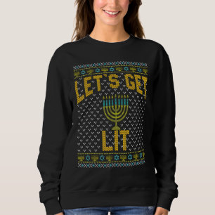 Ugly Hanukkah Let's Get Lit Drinking Sweatshirt
