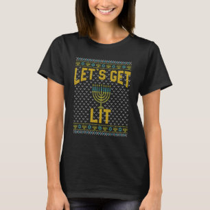 Ugly Hanukkah Let's Get Lit Drinking T-Shirt