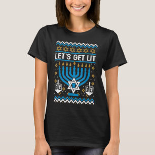 Ugly Hanukkah Let's Get Lit Menorah Pajama Family  T-Shirt