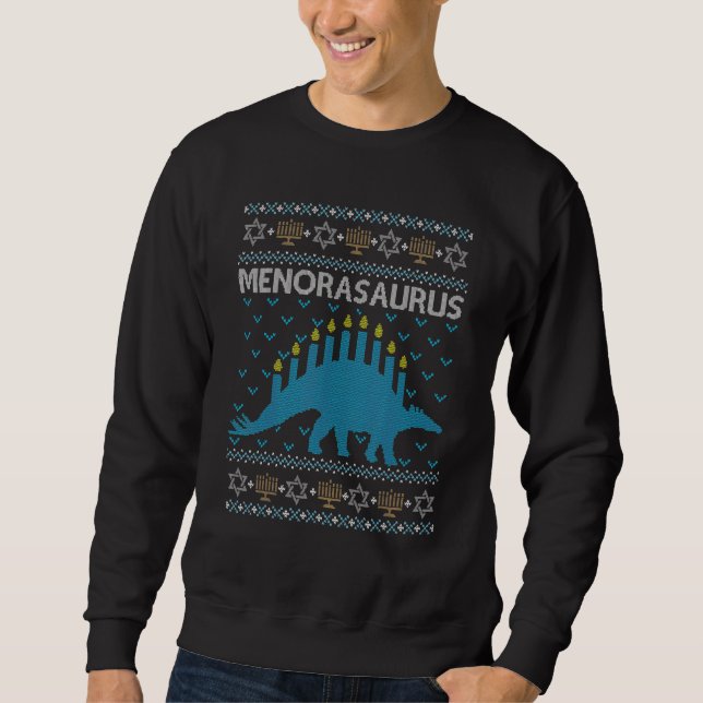 Ugly Hanukkah Sweater  Dinosaur Menorasaurus (Front)