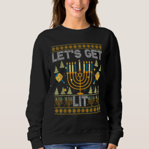Ugly Hanukkah Sweater  Let's Get Lit Drinking Tee