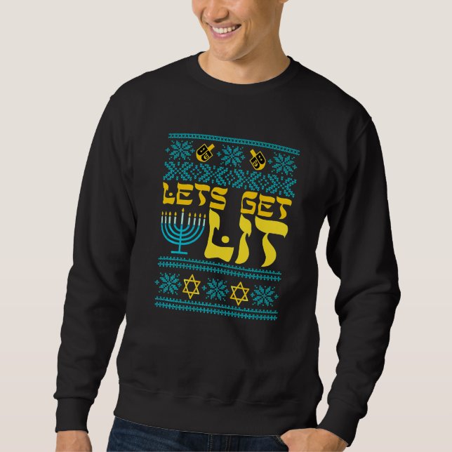 Ugly Hanukkah Sweater Lets Get Lit Menorah (Front)