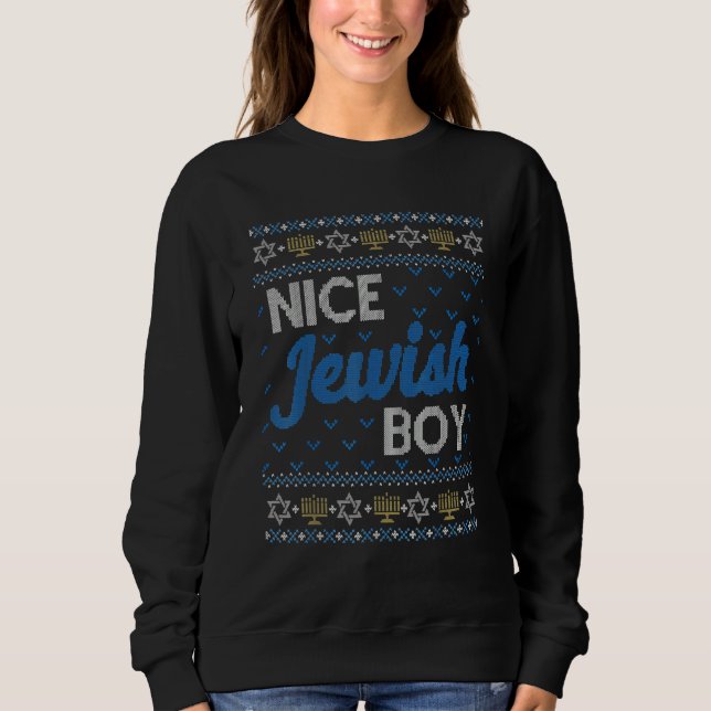 Ugly Hanukkah Sweater  Nice Jewish Boy Matching (Front)