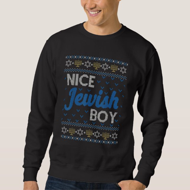 Ugly Hanukkah Sweater  Nice Jewish Boy Matching (Front)
