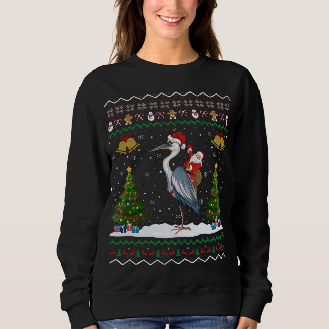 Ugly Heron Bird Xmas Gift Santa Riding Heron Chris Sweatshirt (Front)