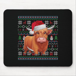 Ugly Highland Cow Lovers Xmas Sweater Santa Christ Mouse Pad
