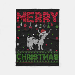 Ugly Holiday Christmas Fun Cow Graphic Fleece Blanket