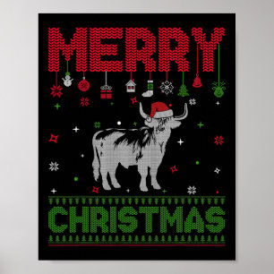 Ugly Holiday Christmas Fun Highland Cow Graphic Poster