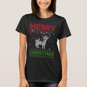 Ugly Holiday Christmas Fun Highland Cow Graphic  T-Shirt