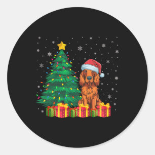 Ugly Irish Setter Santa Hat Christmas Lights Dog L Classic Round Sticker