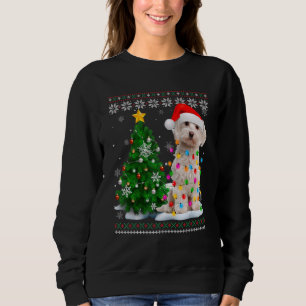 Ugly Maltese Dog Santa Hat Christmas Tree Light Sweatshirt