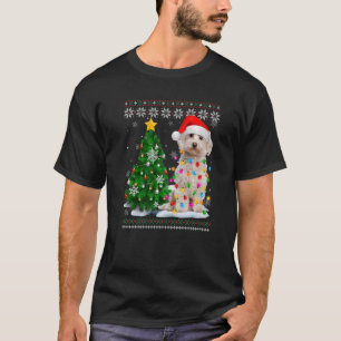 Ugly Maltese Dog Santa Hat Christmas Tree Light  T-Shirt