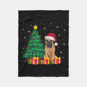 Ugly Mastiff Santa Hat Christmas Lights Dog Lover Fleece Blanket