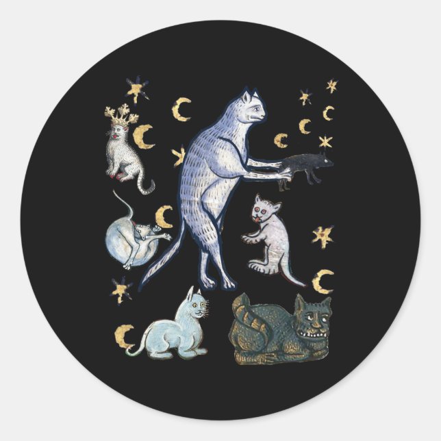 Ugly Mediaeval Cats  Classic Round Sticker (Front)