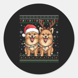 Ugly Meranian Dog Xmas Santa Matching Christmas Sw Classic Round Sticker