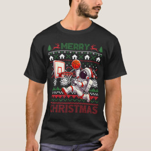 Ugly Merry Christmas Astronaut Dunk Santa Hat Snow T-Shirt