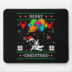 Ugly Merry Christmas Santa Hat Tree Astronaut Hold Mouse Pad