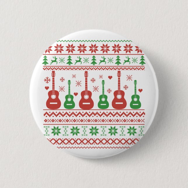 Ugly Merry Christmas sweater acoustic guitar 6 Cm Round Badge (Front)