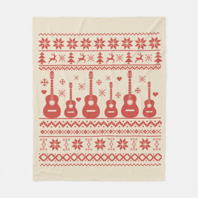 Ugly Merry Christmas sweater acoustic guitar Fleece Blanket (Front)