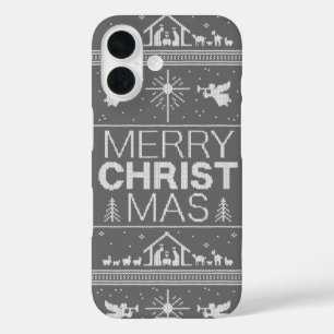Ugly Merry CHRISTmas Sweater Christ Christian iPhone 16 Case