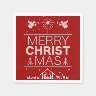 Ugly Merry Christmas Sweater  Christian Christ Red Napkin