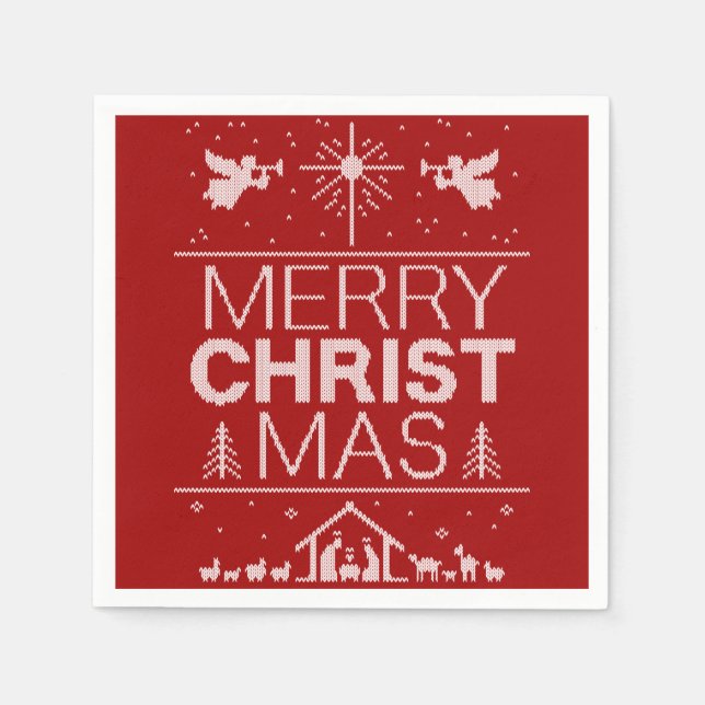 Ugly Merry Christmas Sweater  Christian Christ Red Napkin (Front)