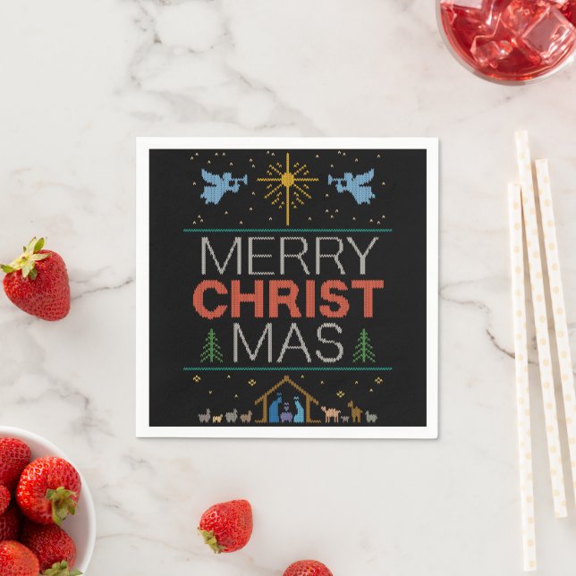Ugly Merry Christmas Sweater Christian Colorful Napkin (Insitu)