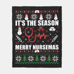 Ugly Merry Christmas sweater nurse Fleece Blanket
