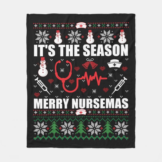 Ugly Merry Christmas sweater nurse Fleece Blanket (Front)