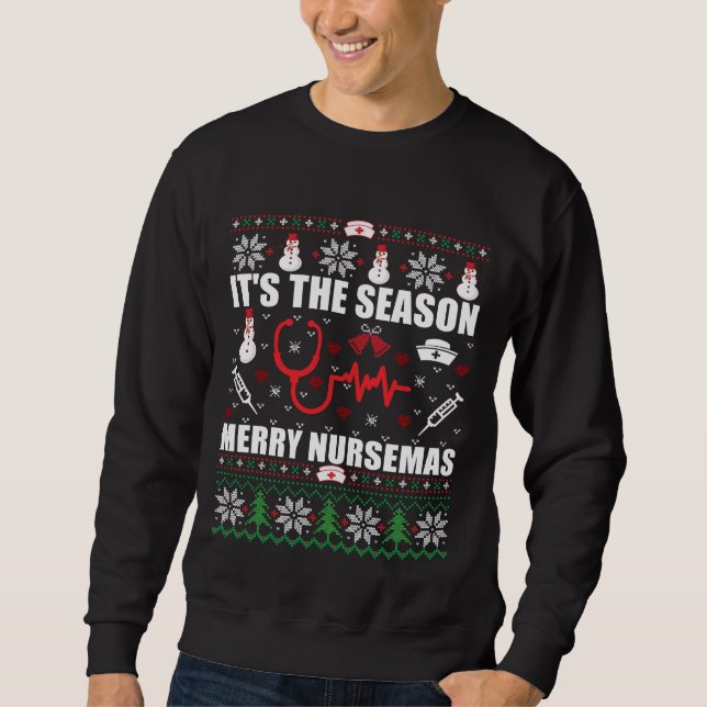Ugly Merry Christmas sweater nurse heartbeat (Front)