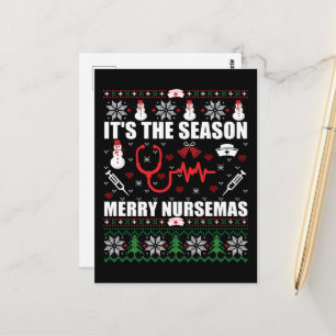 Ugly Merry Christmas sweater nurse Postcard