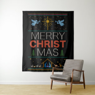 Ugly Merry Christmas Sweater Religious Colourful Tapestry