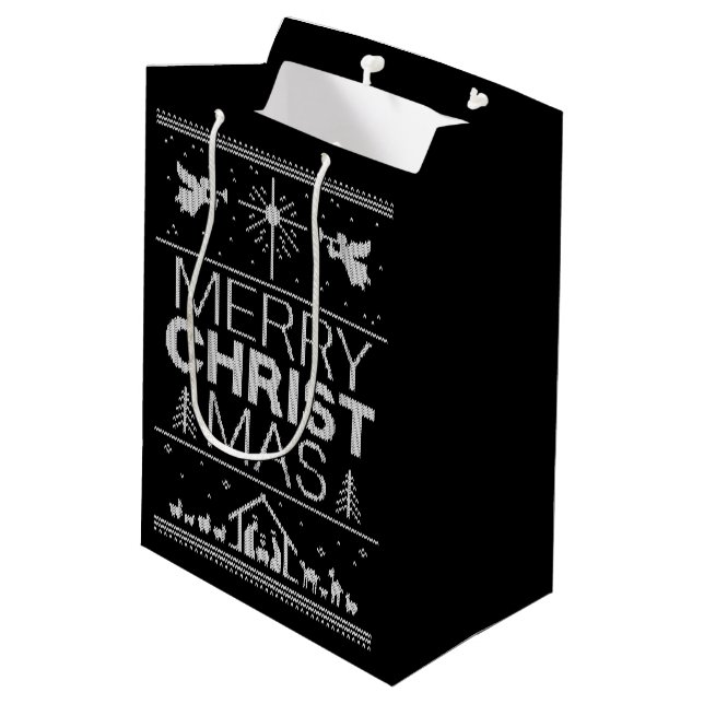 Ugly Merry CHRISTmas Sweater Religious Modern Medium Gift Bag (Back Angled)