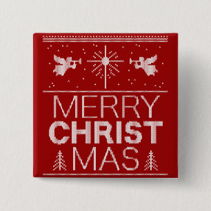 Ugly Merry CHRISTmas Sweater Religious Red White 15 Cm Square Badge