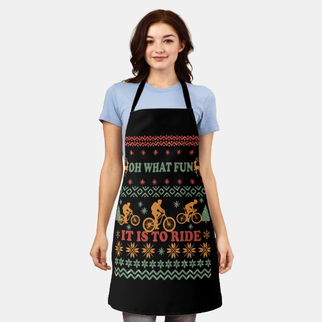 Ugly Merry christmas sweater riding a bike Apron (Worn)