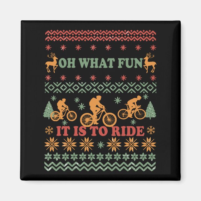 Ugly Merry christmas sweater riding a bike Magnet (Front)