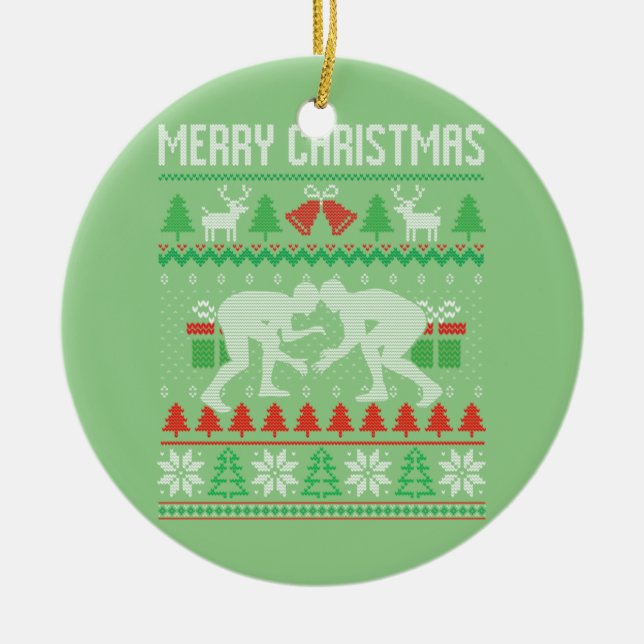 Ugly Merry Christmas Wrestling Wrestler Santa Xmas Ceramic Ornament (Front)
