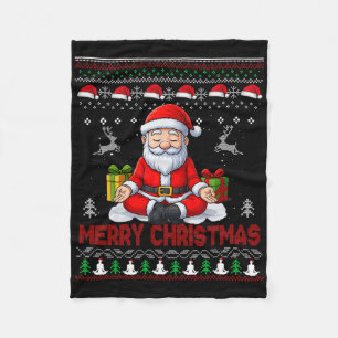 Ugly Merry Christmas Yoga Santa Claus Namasleigh N Fleece Blanket