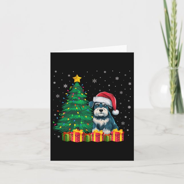 Ugly Miniature Schnauzer Santa Hat Christmas Light Card (Front)