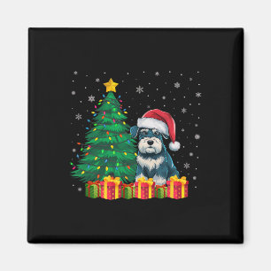 Ugly Miniature Schnauzer Santa Hat Christmas Light Magnet