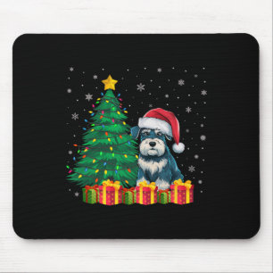 Ugly Miniature Schnauzer Santa Hat Christmas Light Mouse Pad