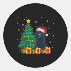 Ugly Newfoundland Santa Hat Christmas Lights Dog L Classic Round Sticker