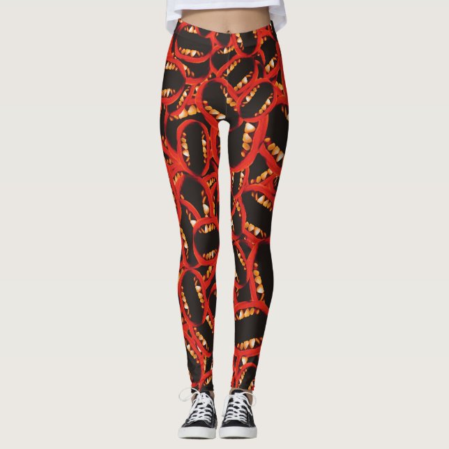 Ugly open mouth graphic motif random pattern leggings (Front)