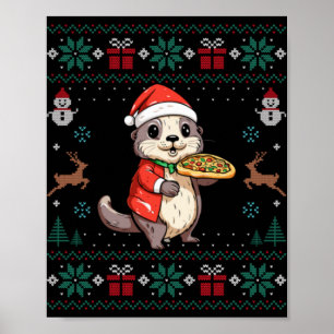 Ugly Otter Lover Santa Hat Xmas Light Otter Christ Poster