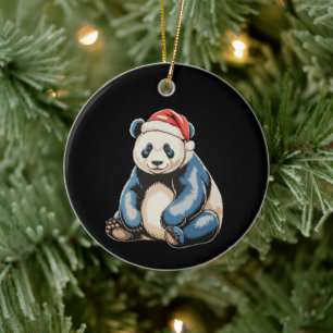 Ugly Panda Lovers Xmas Santa Holiday Sweater Ceramic Ornament