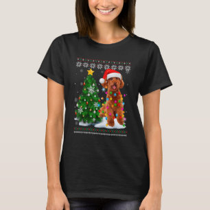 Ugly Poodle Dog Santa Hat Christmas Tree Light T-Shirt