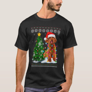 Ugly Poodle Dog Santa Hat Christmas Tree Light T-Shirt
