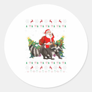 Ugly Racoon Xmas Gift Funny Santa Ridi Classic Round Sticker